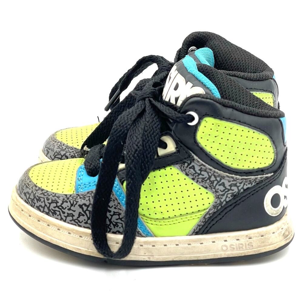 Osiris NYC 83 Toddler 8 High Top Skate Shoes Feature Neon Green Black Cyan